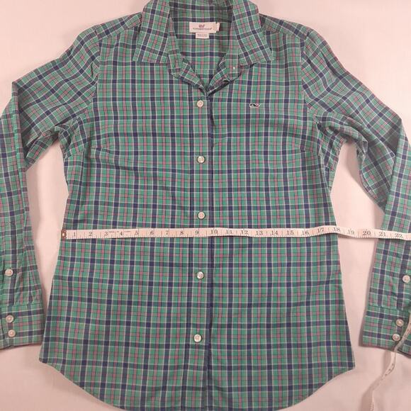 Vineyard Vines Turquoise Cotton Plaid Button Down Shirt Women 4 Preppy Academia - Picture 6 of 7